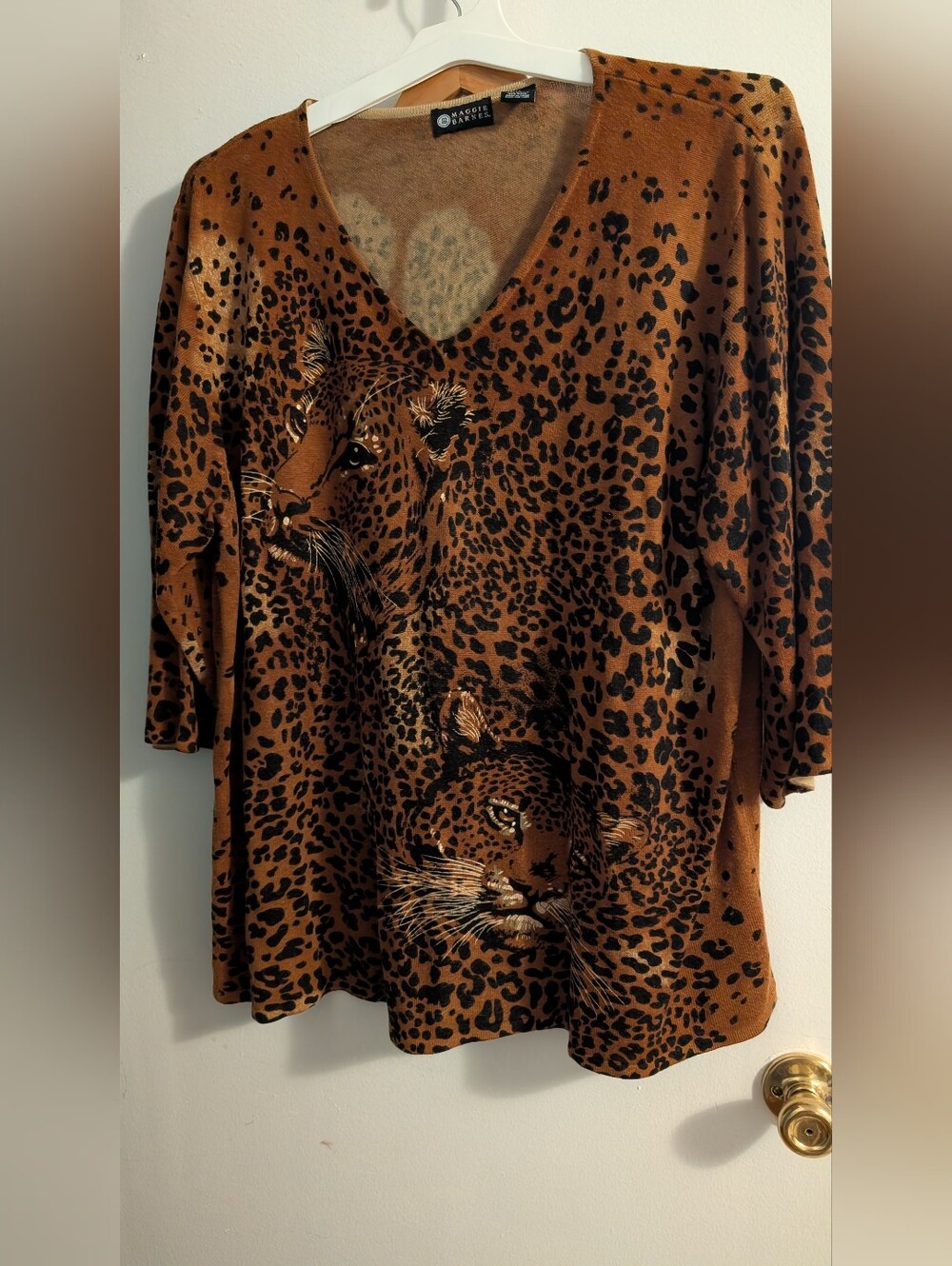Maggie Barnes Brown Leopard-Print V-Neck Sweater